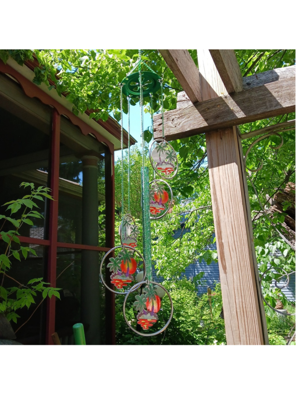 VTG Hawaii Wind Chime Souvenir Palm Trees Green Chain Aluminum Lightweight